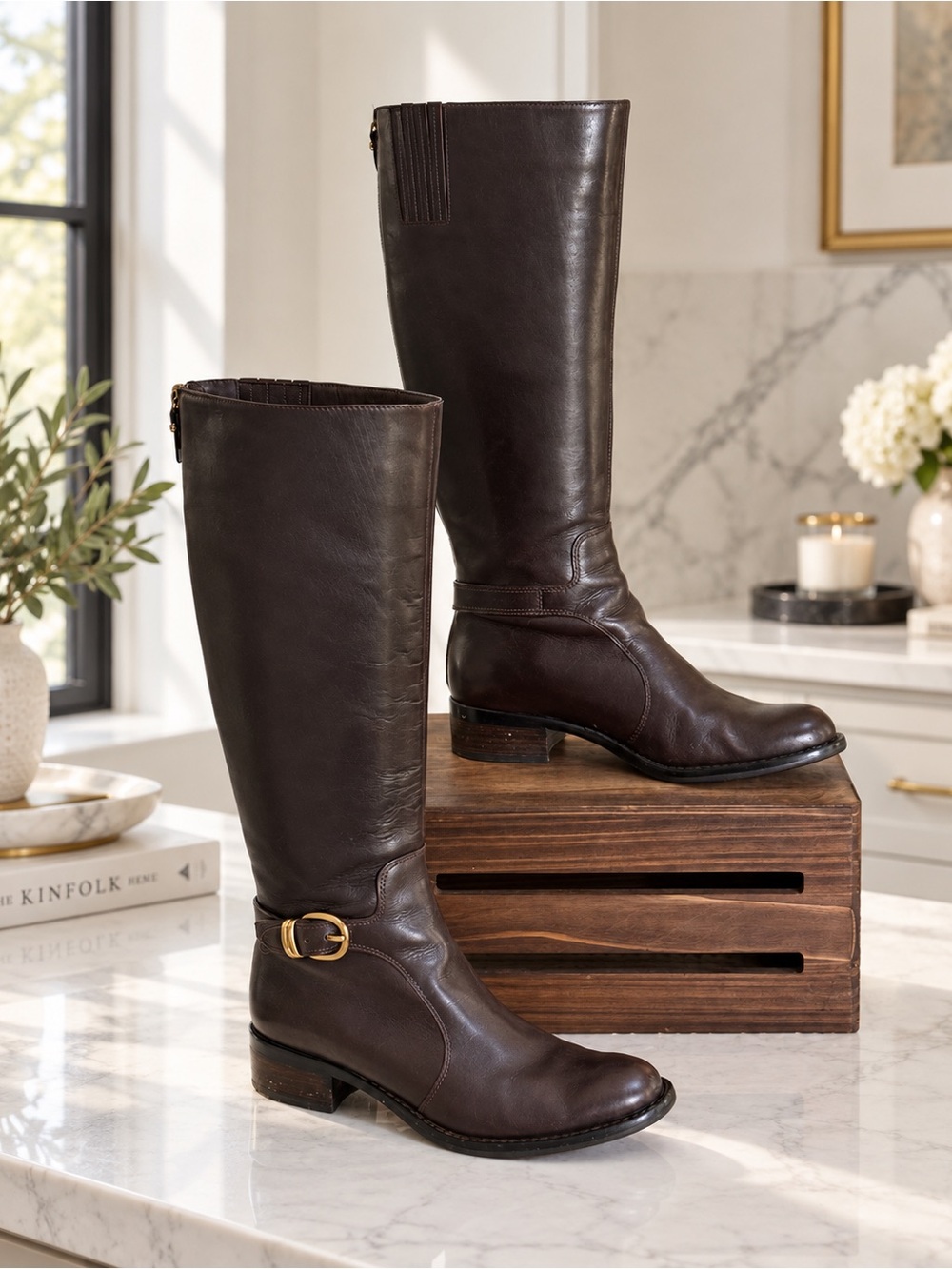 Via Spiga Classic Dark Brown Tall Leather Riding Boots! Size 7.5M